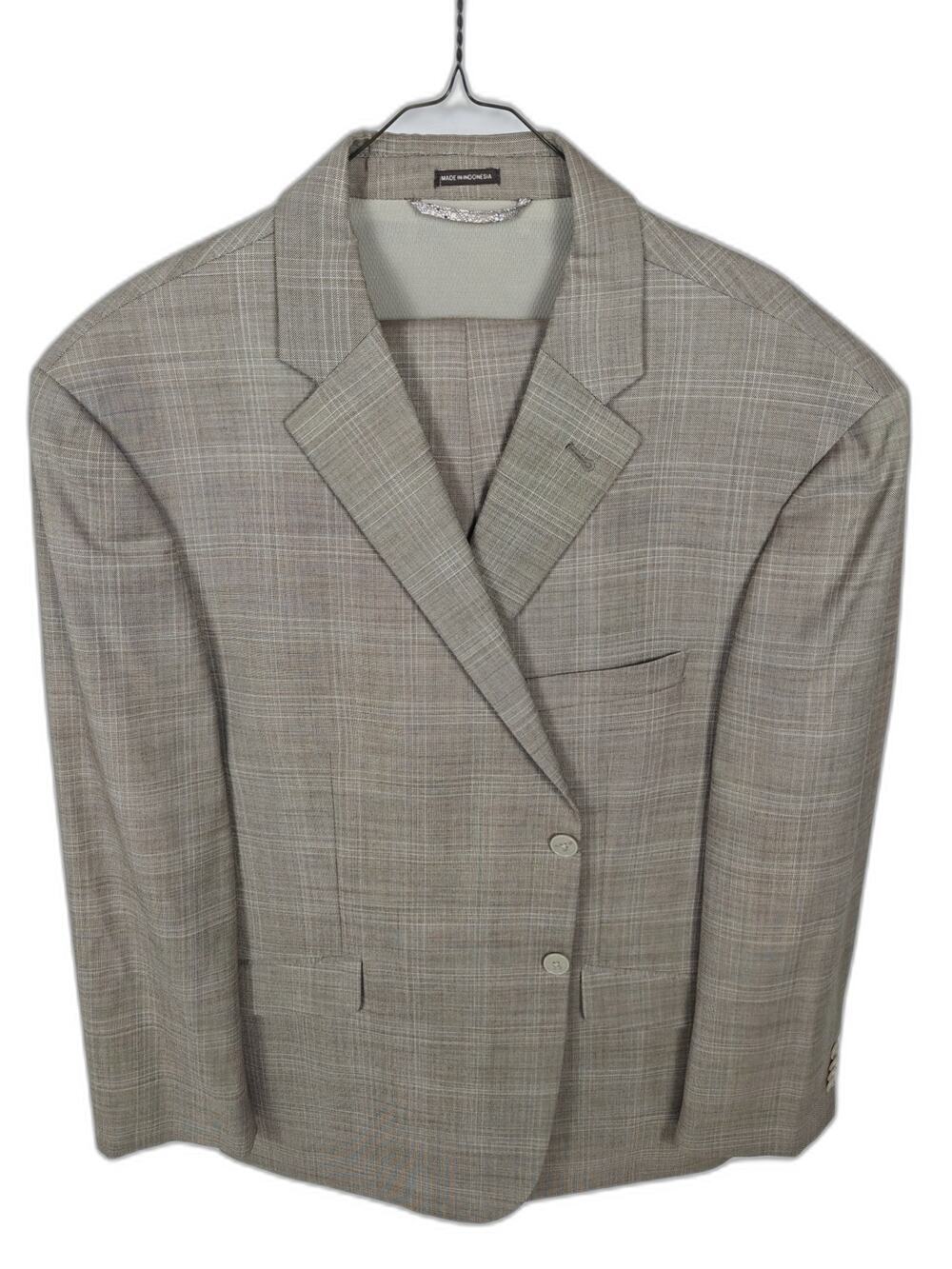 Joseph Abboud Men's Tan Windowpane Plaid Suit 2-Piece Set Size 48 Short Beige